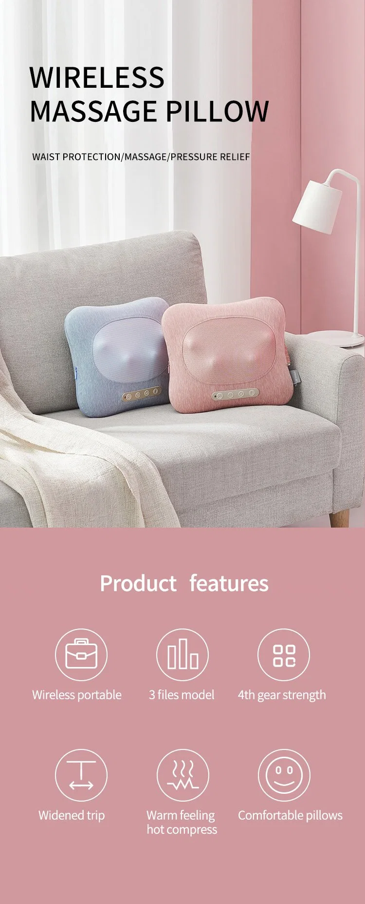 Amazon Hot Selling Fashion Smart Electric Neck Massager Shiatsu Vibrating Massage Pillow