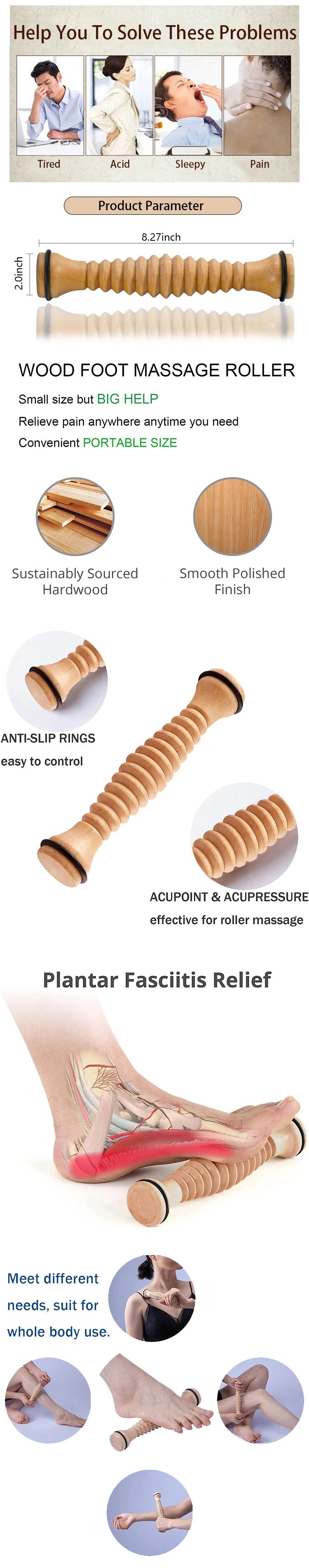 Handheld Wood Massage Roller Body Back Wooden Foot Roller Foot Massager for Relaxation